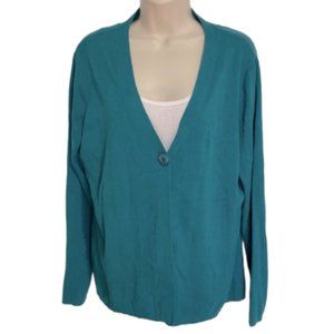 Charter Club 1 Button Open-Front Cardigan Teal Blue Women's Large